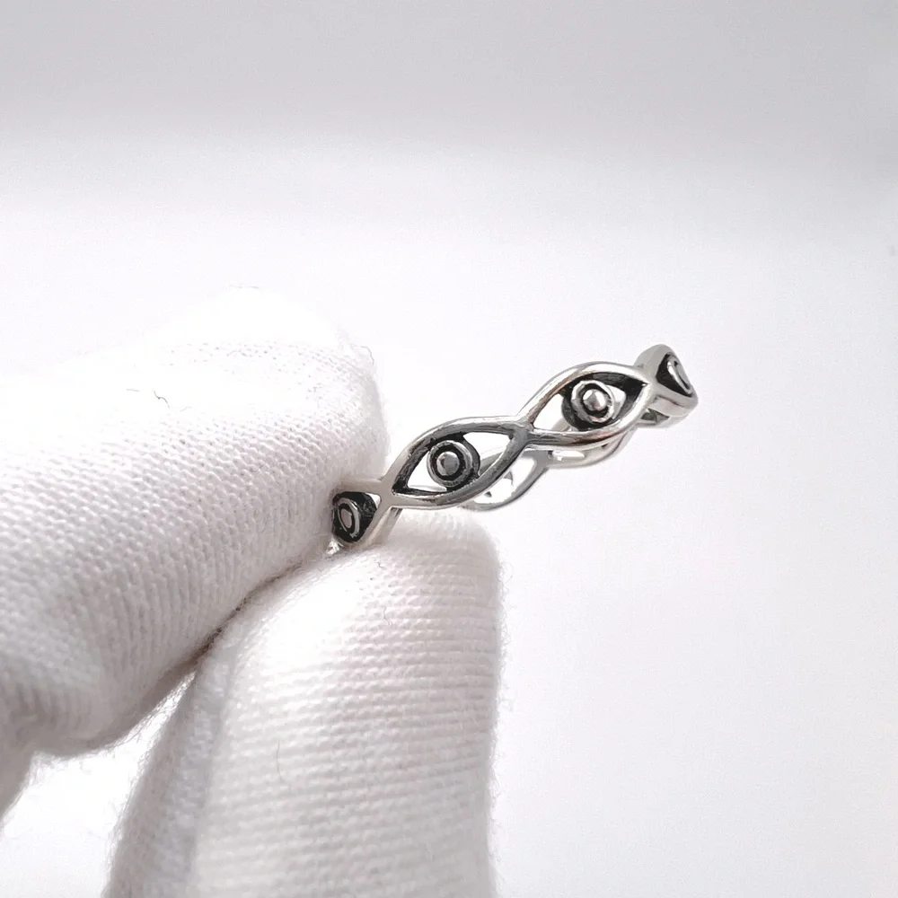 .925 Sterling Silver Evil Eye Band Ring